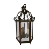 3-light bronze hexagonal lantern and bevelled glasses.  19th century