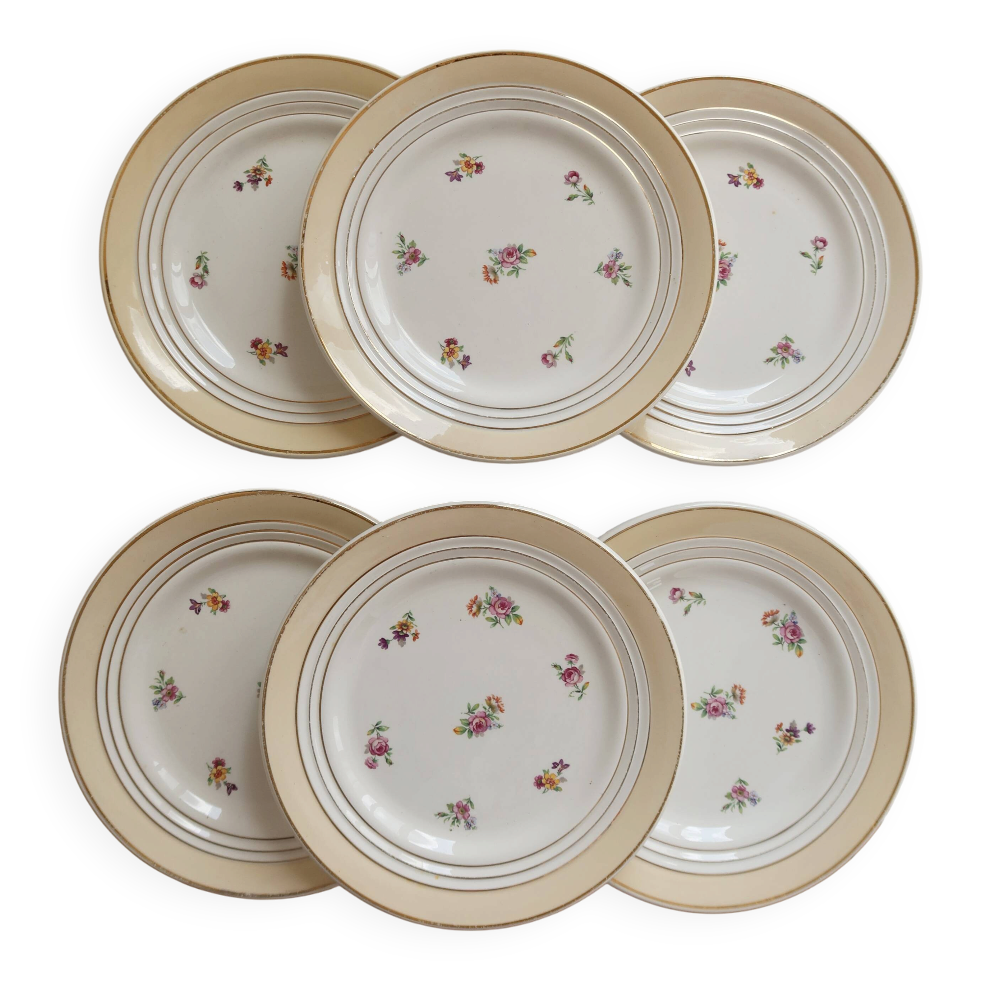 6 vintage dessert plates Céranord "Cheverny" - Floral pattern