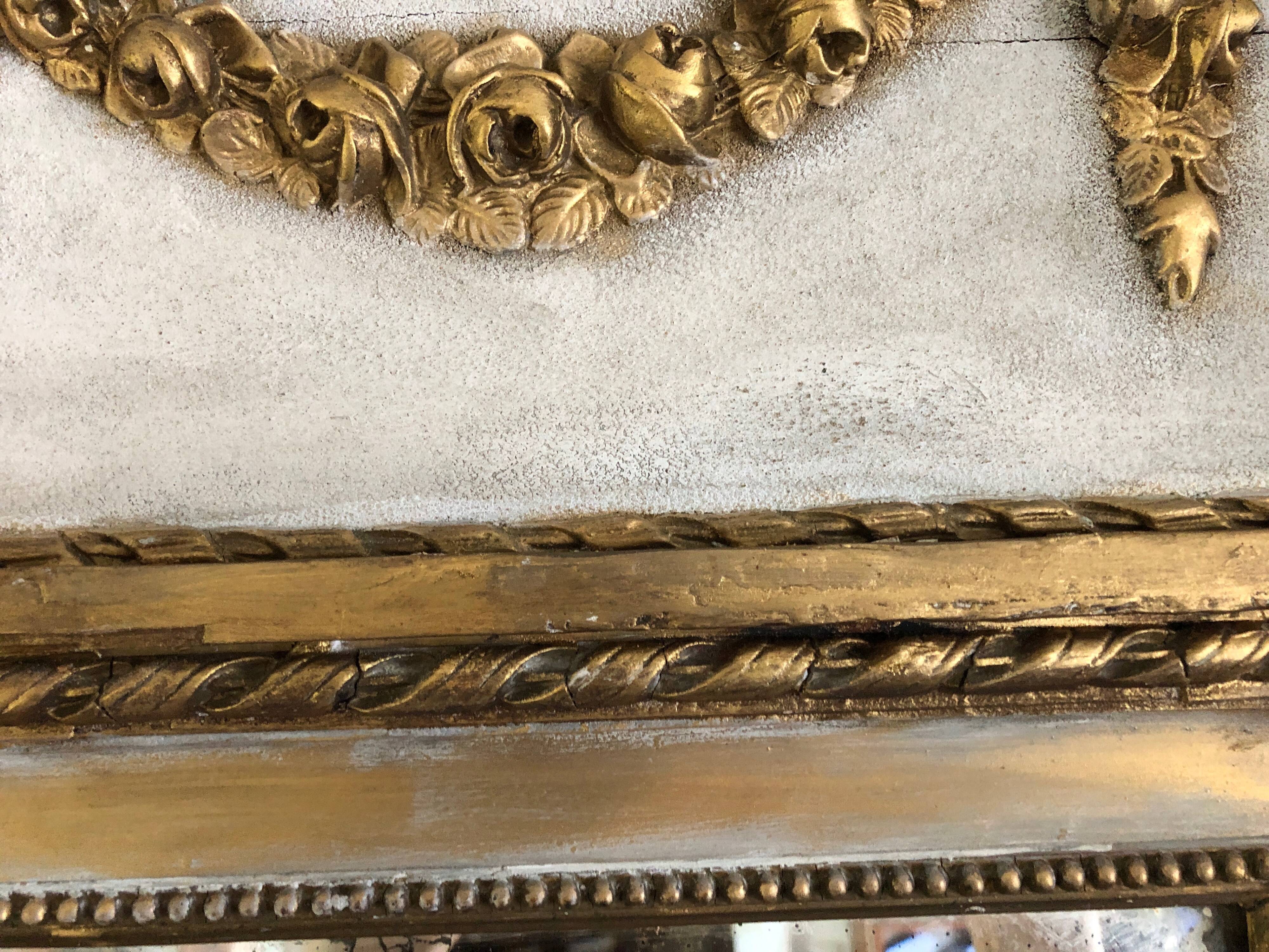 Trumeau/Louis XVI style mirror/Golden wood & stuff/Beveled glass/c1920