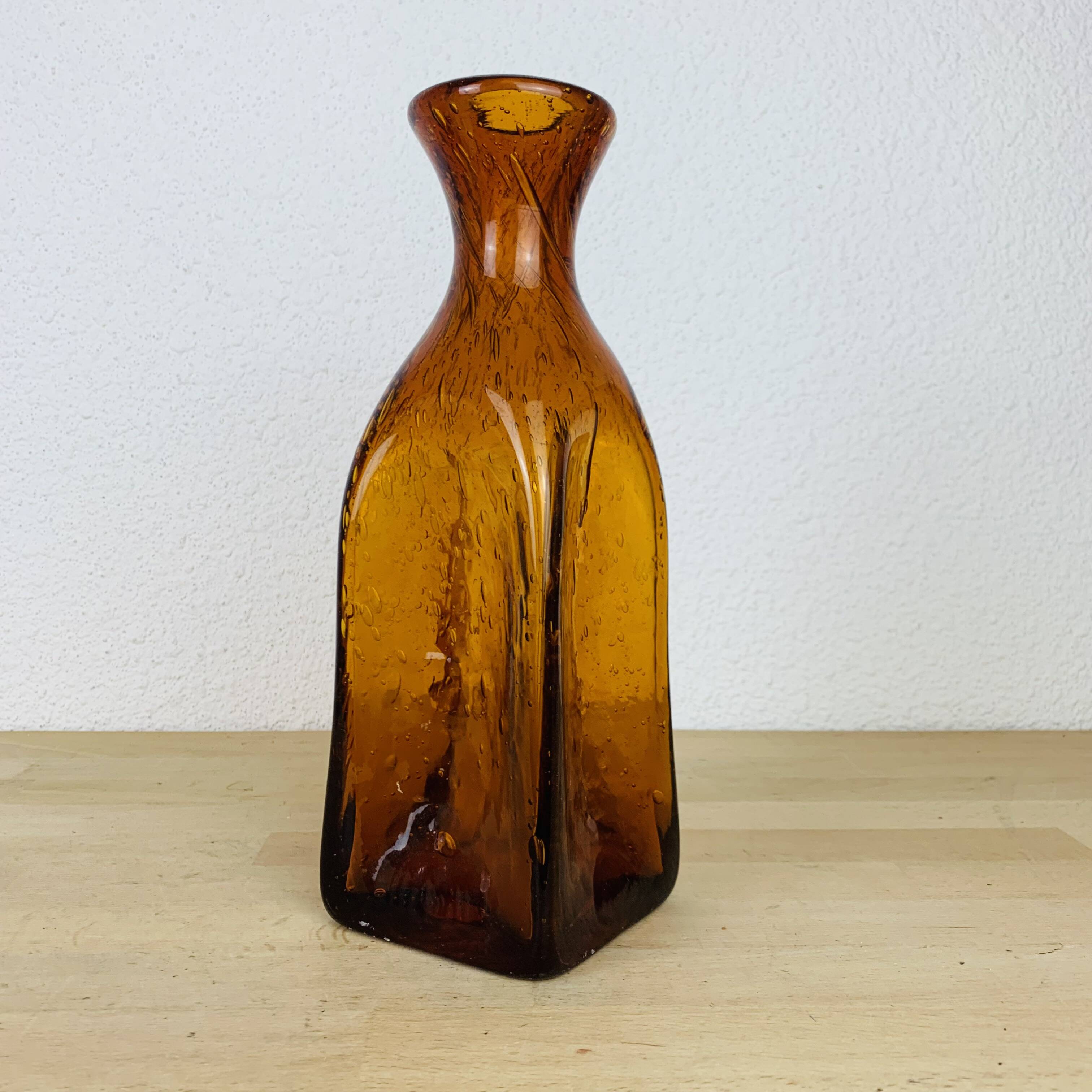 Vintage amber Biot bubbled glass vase