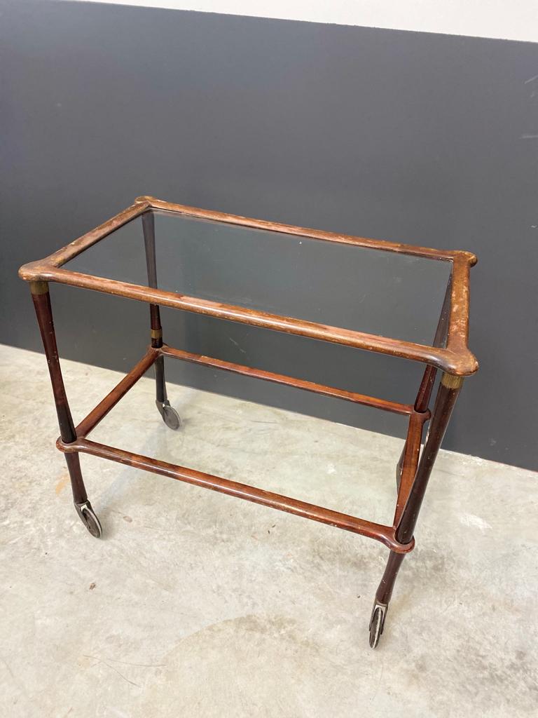 Wooden dessert and wheeled glass