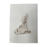 Tableau signé aquarelle monochrome sépia étude de la statue  « l'éternelle idole de Rodin »