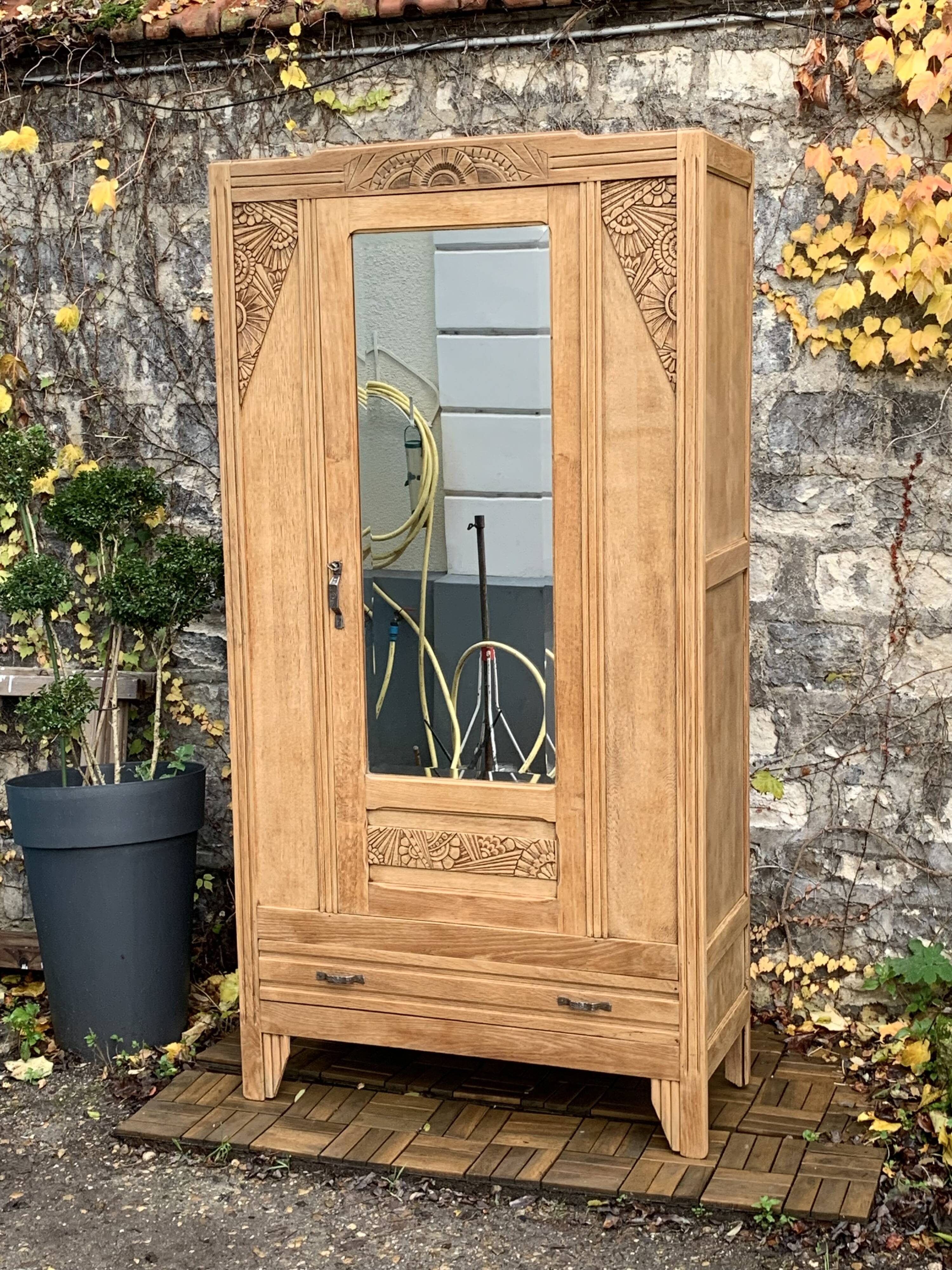 Parisian art deco cabinet in raw wood 1930