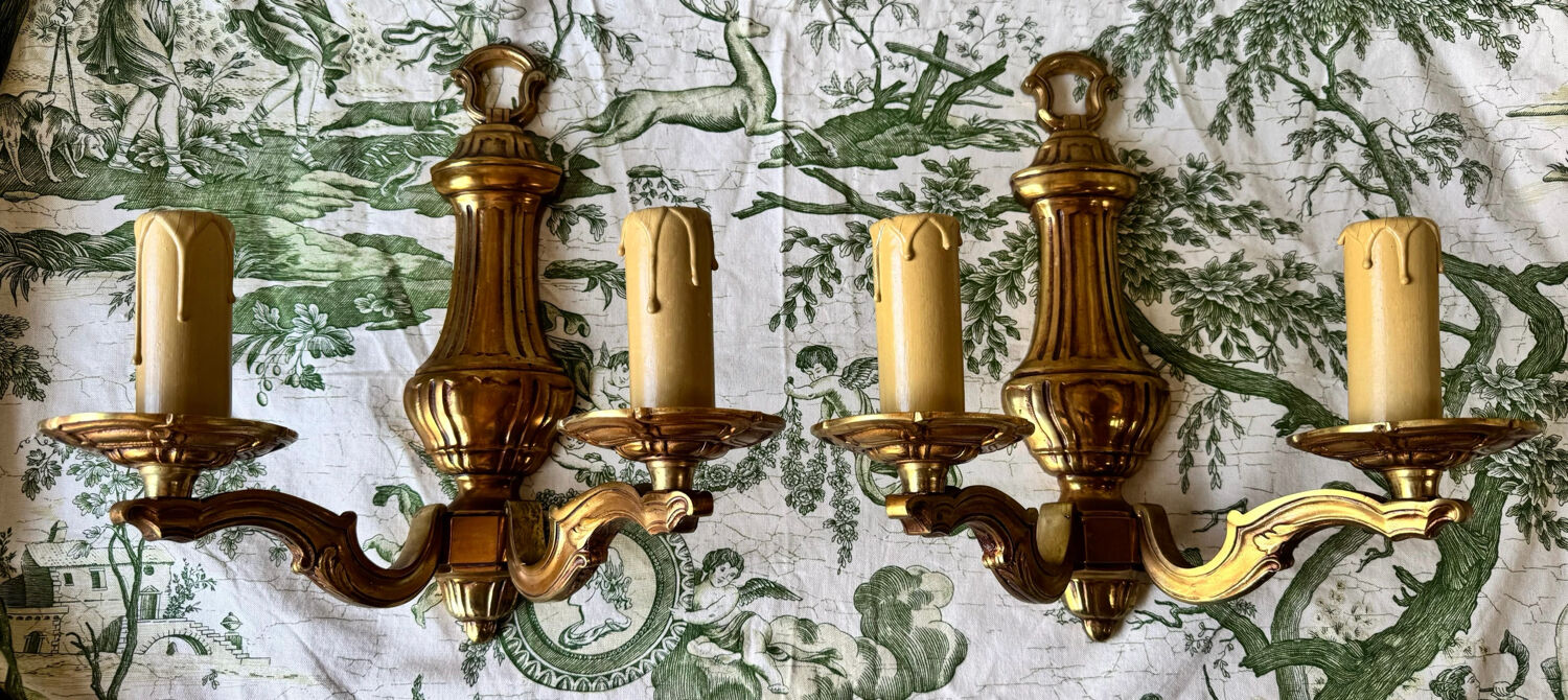Paire d’appliques vintage bronze doré – Maison Petitot