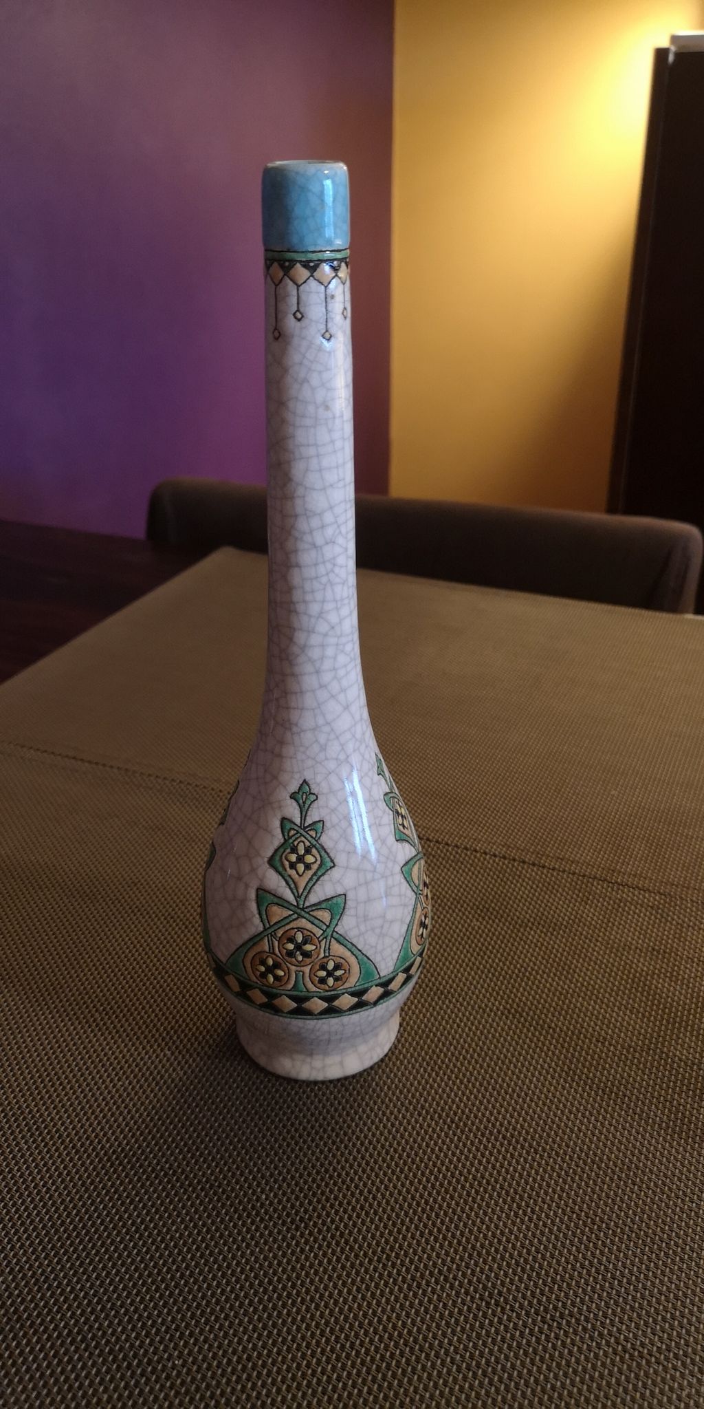 Vase soliflore en céramique craquelée et emaux de Longwy - Art Déco - Années 1930