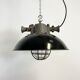 Black Enamel and Cast Iron Industrial Cage Pendant Light, 1950s