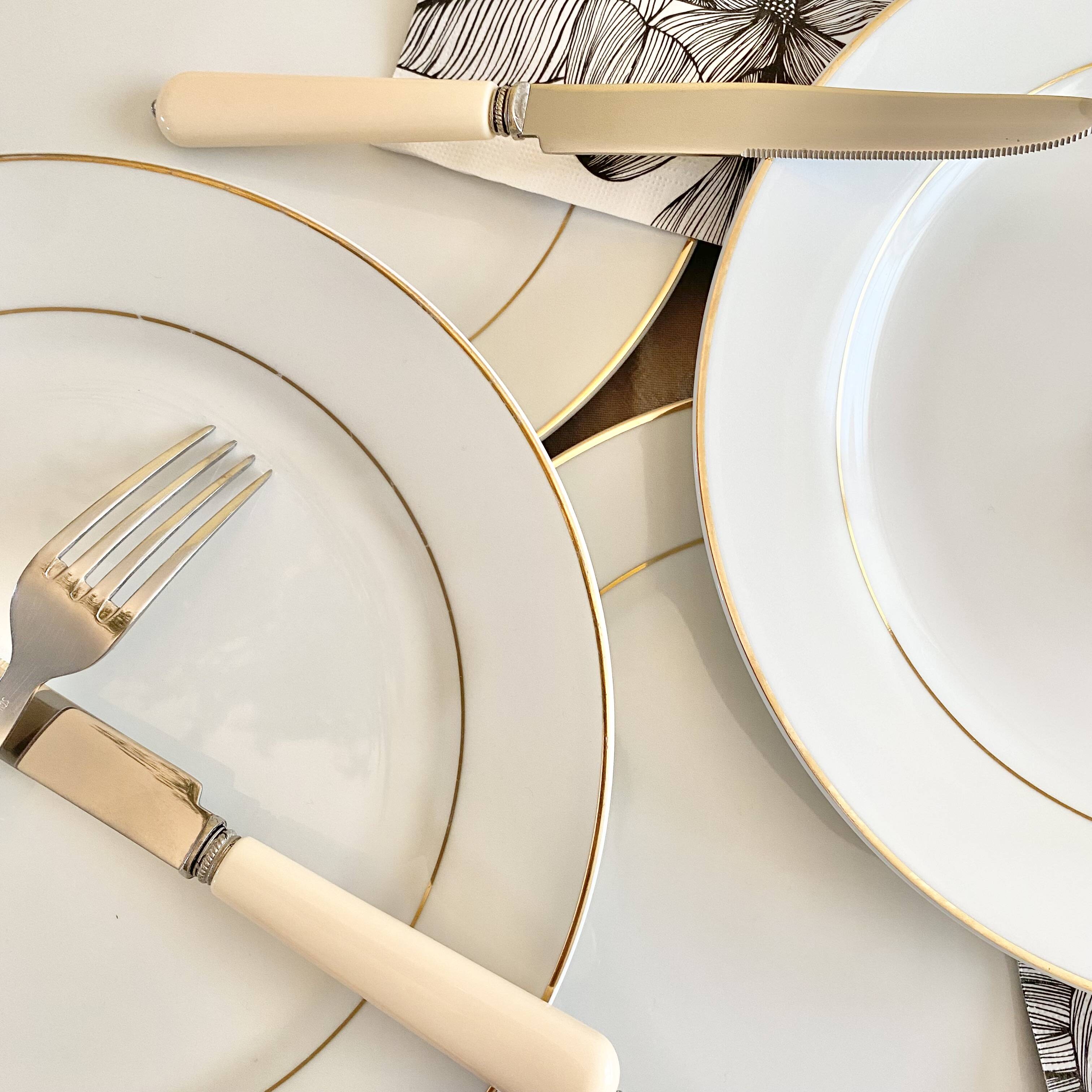 White and gold porcelain dinner plates