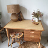 60's double-sided rattan desk