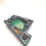 Ashtray signed Guérin in the shape of a fish with colored enamel and visible crystallization.
