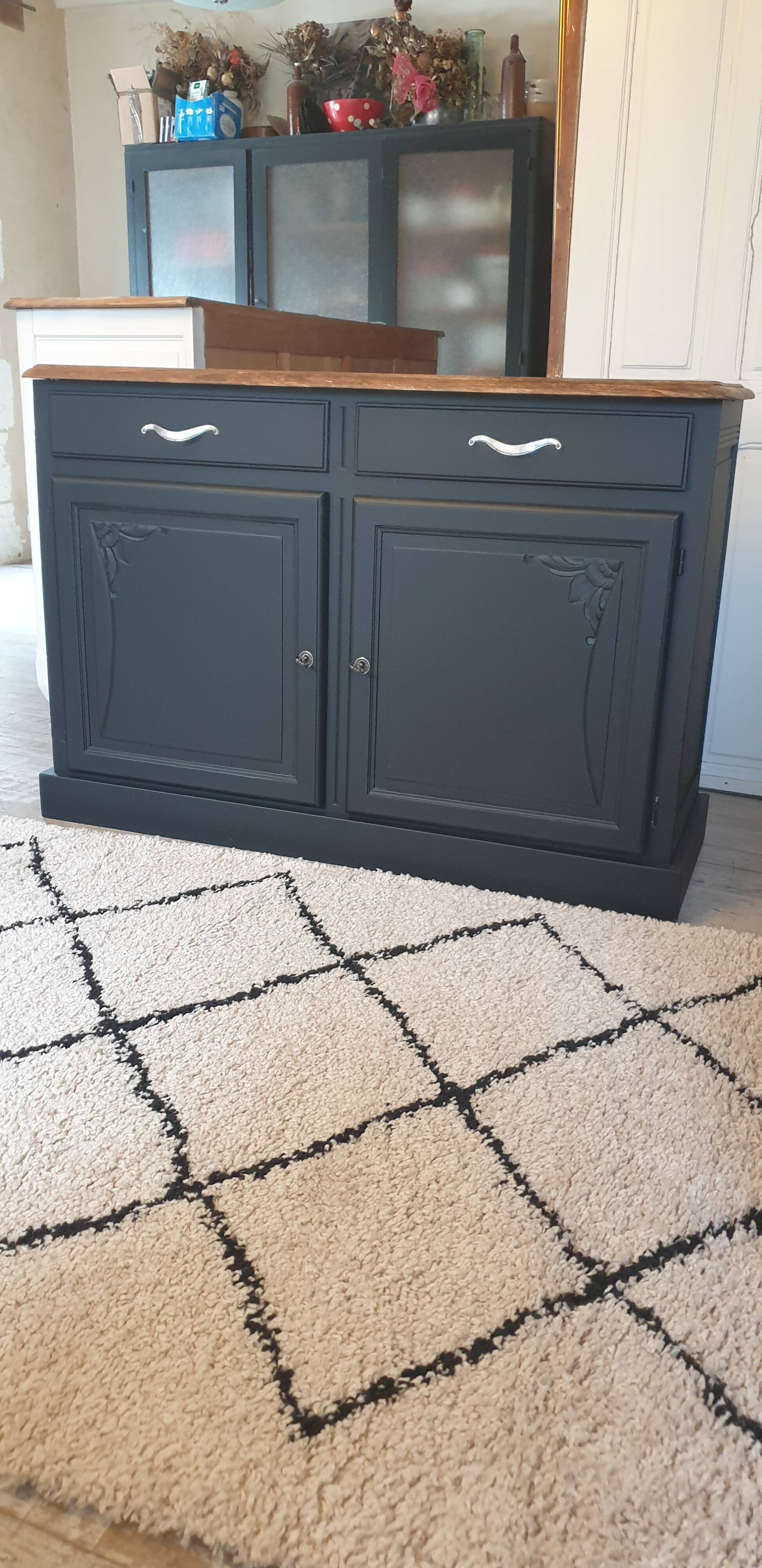 Buffet noir en bois massif