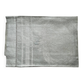 Old embroidered table centre Grey Green 55x111 cm