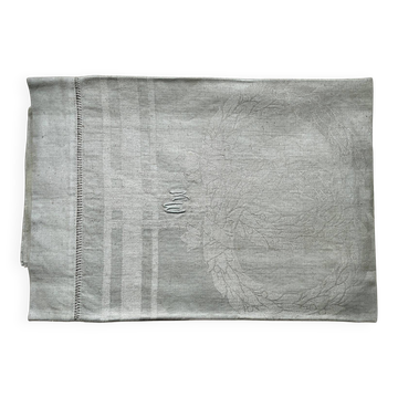 Old embroidered table centre Grey Green 55x111 cm