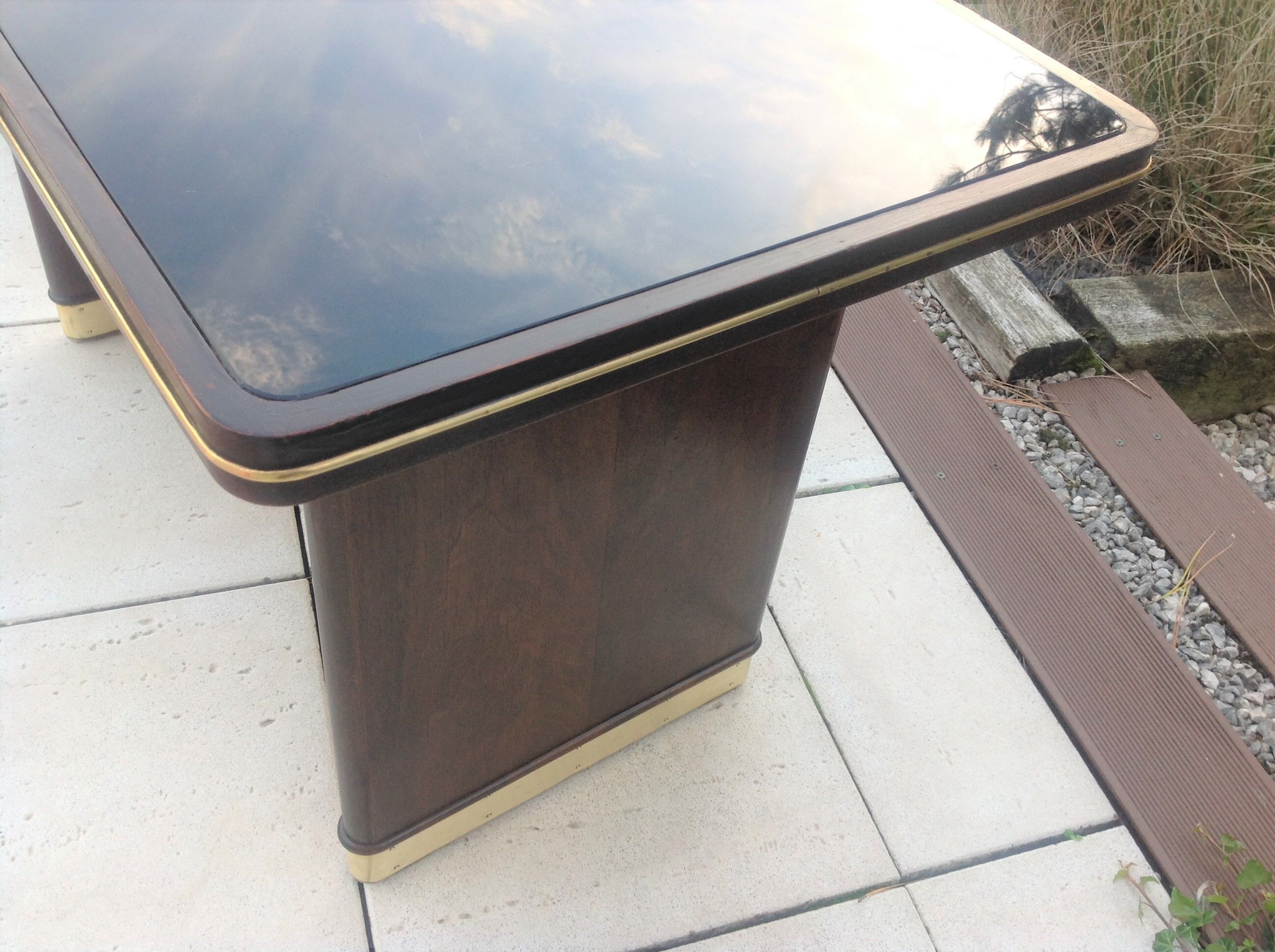 Coffee table with black glass top / 40s-50s
