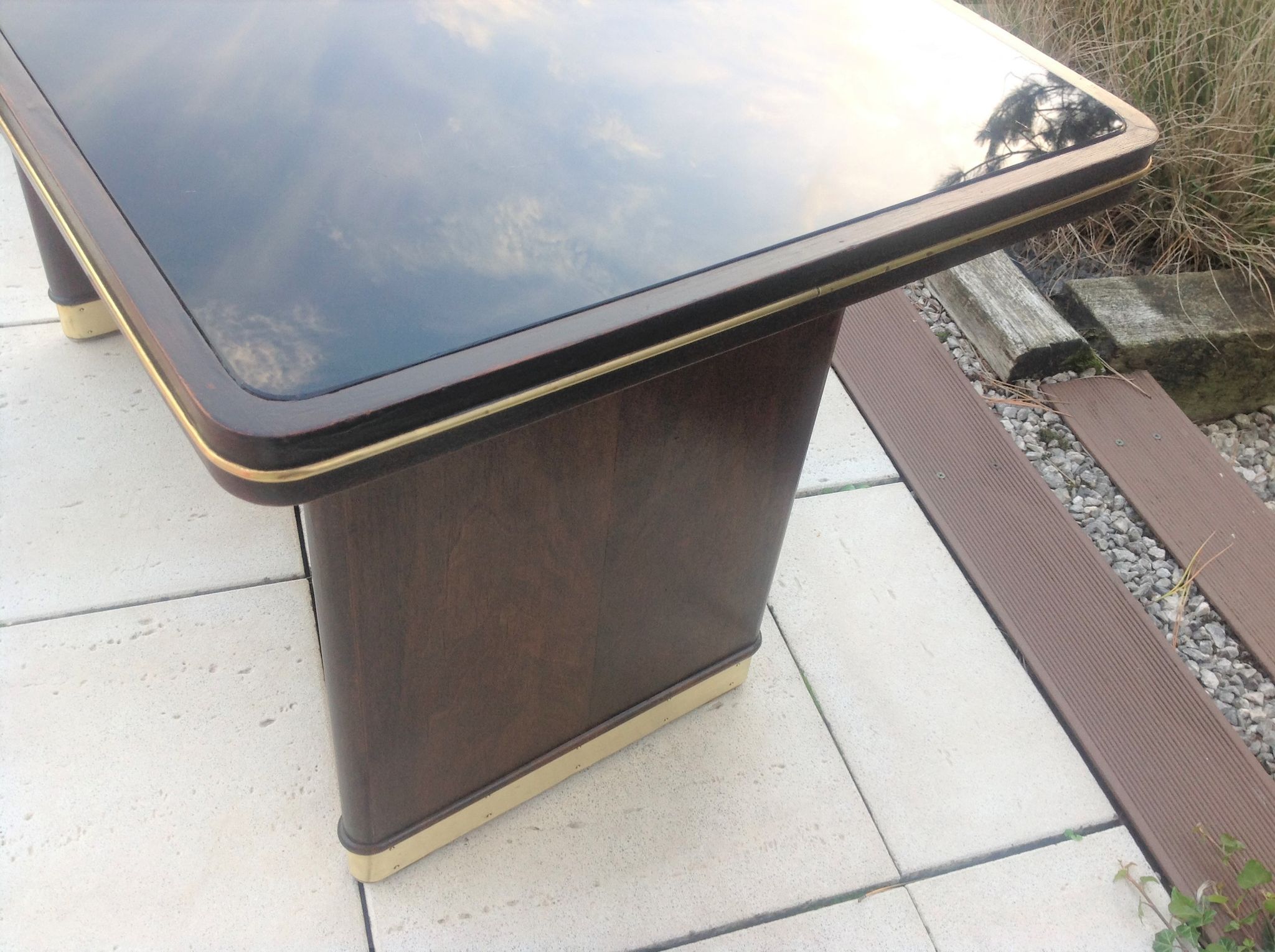 Coffee table with black glass top / 40s-50s