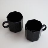 4 cups and black saucers Octime Arcoroc 80's