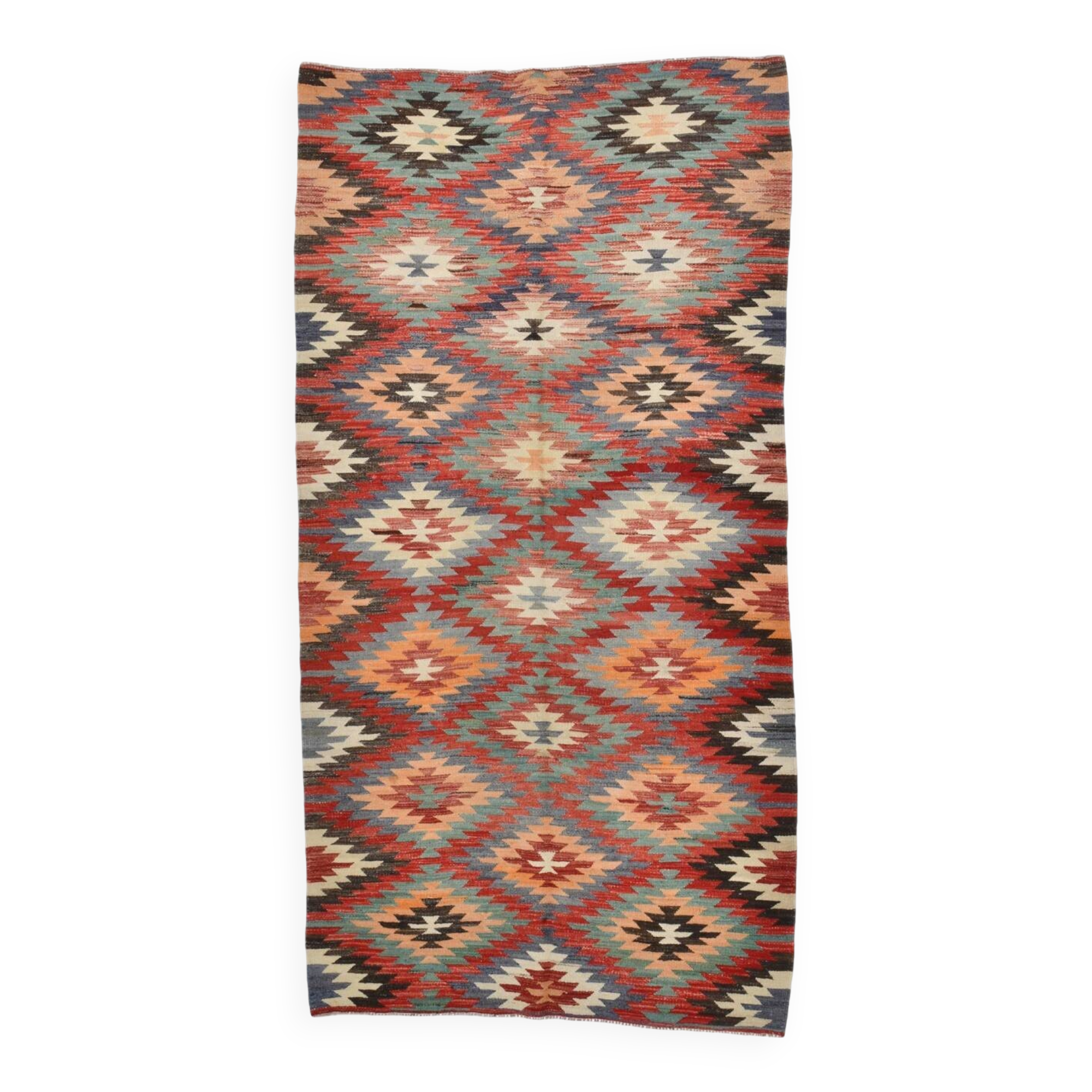 5x9 Faded Color Turkish Vintage Kilim Rug, 141x275Cm Geometric Style Kilim