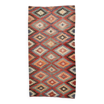 Tapis Kilim turc vintage aux couleurs délavées, 5 x 9, style géométrique, 141 x 275 cm