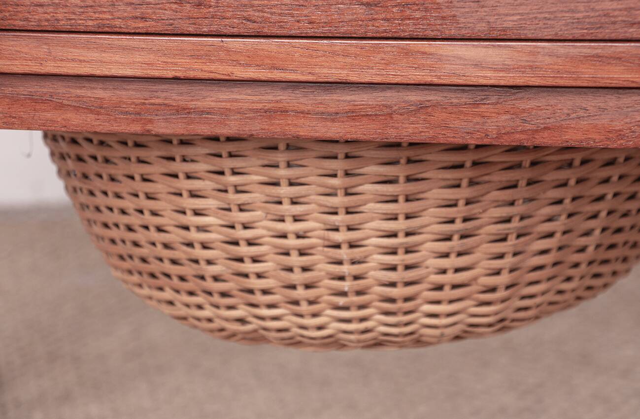 Vintage Danish sewing cabinet, known as "Travailleuse", teak and rattan from the 1960s.