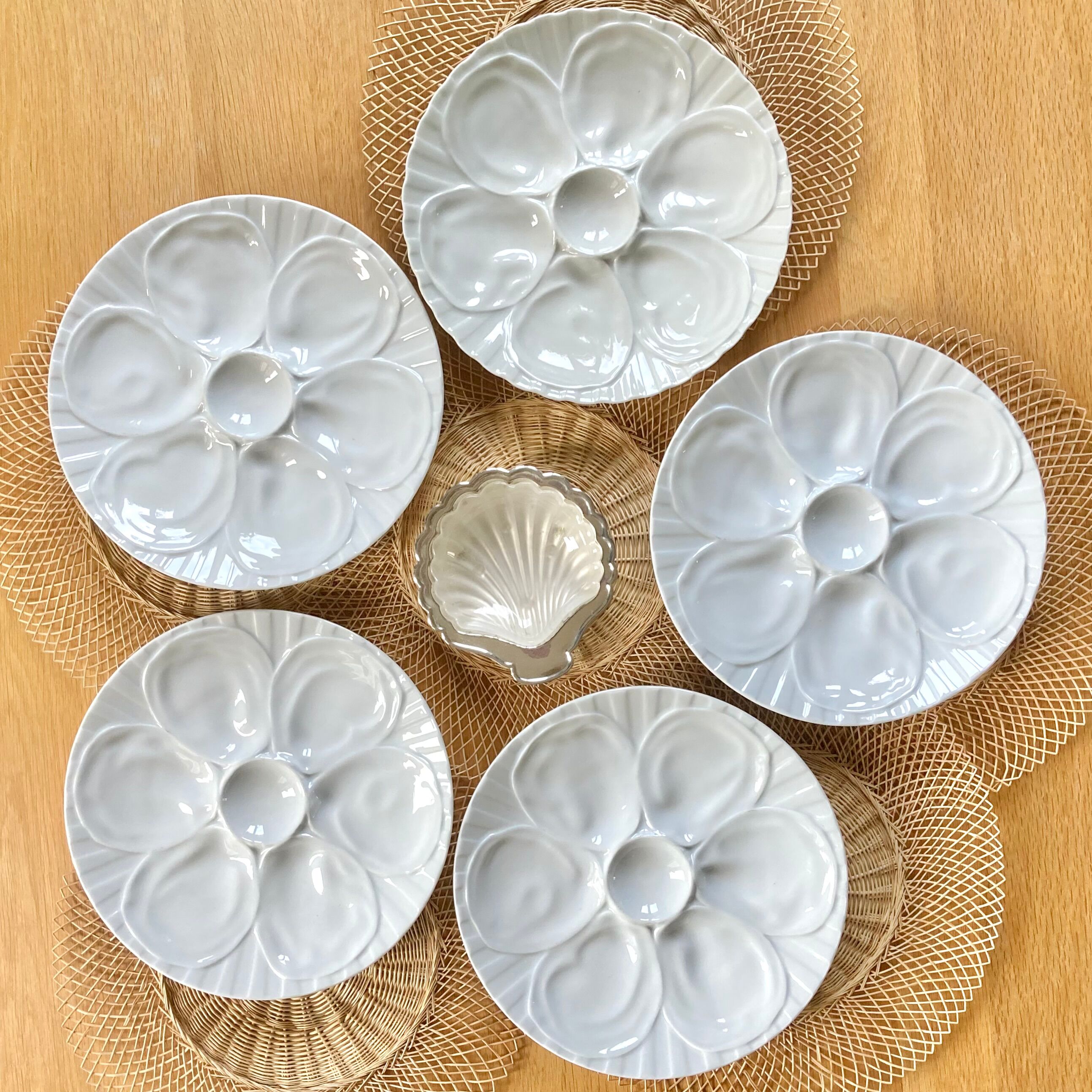5 oyster plates Pillivuyt white porcelain
