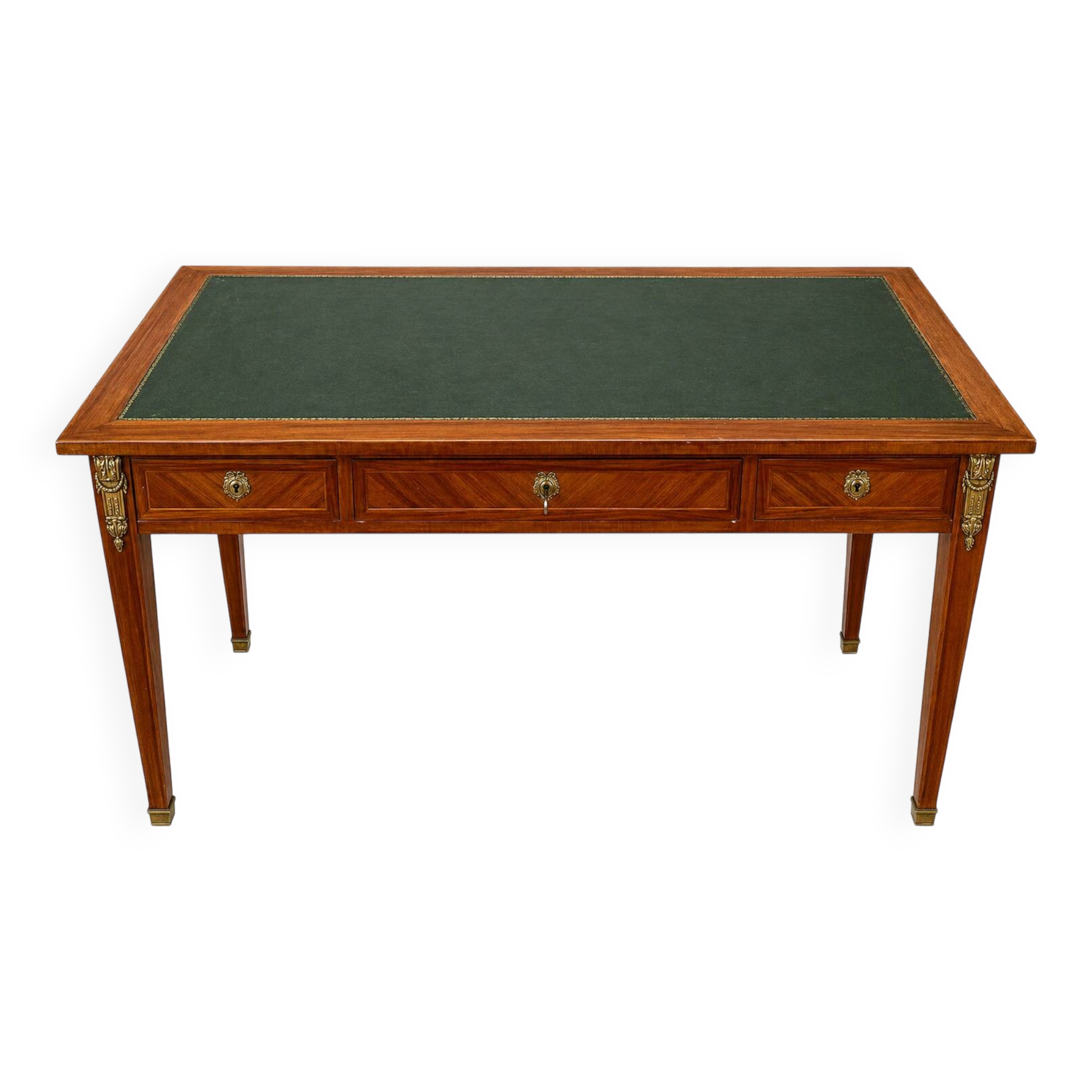Louis XVI desk with veneer and brass, 3 drawers.