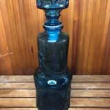 Ancienne bouteille verre moulé bleu + bouchon vintage