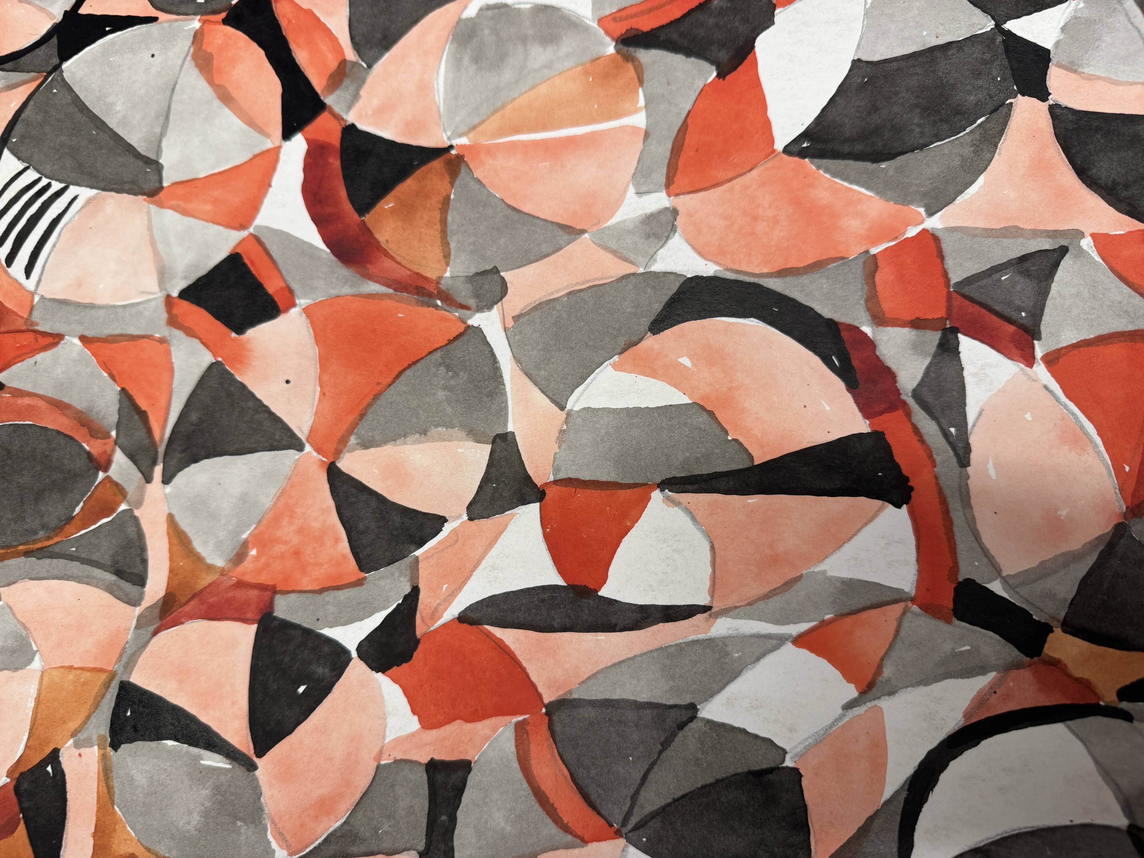 Helmut Dittmann – Abstract Rhythmic in Red , Watercolour & Ink, 1985