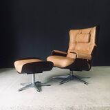 Set of Mid-Century Modern Leather Lounge Chair and Ottoman, Germany, 1960s