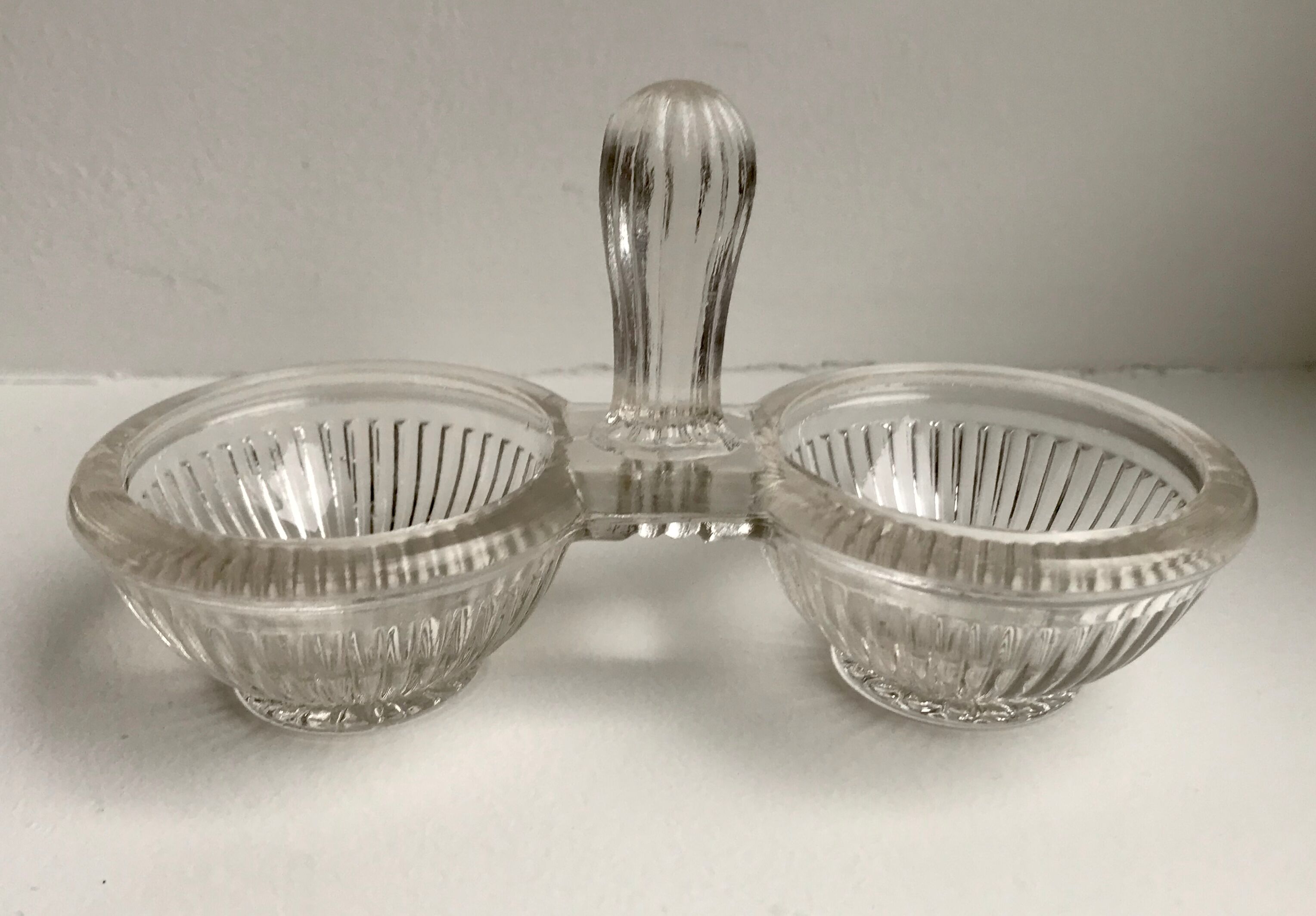 30s moulded glass salt shaker / salt pan
