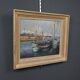 Painting "Thoniers at Dock", oil on panel, signed G. Boulard – Mid 20th century