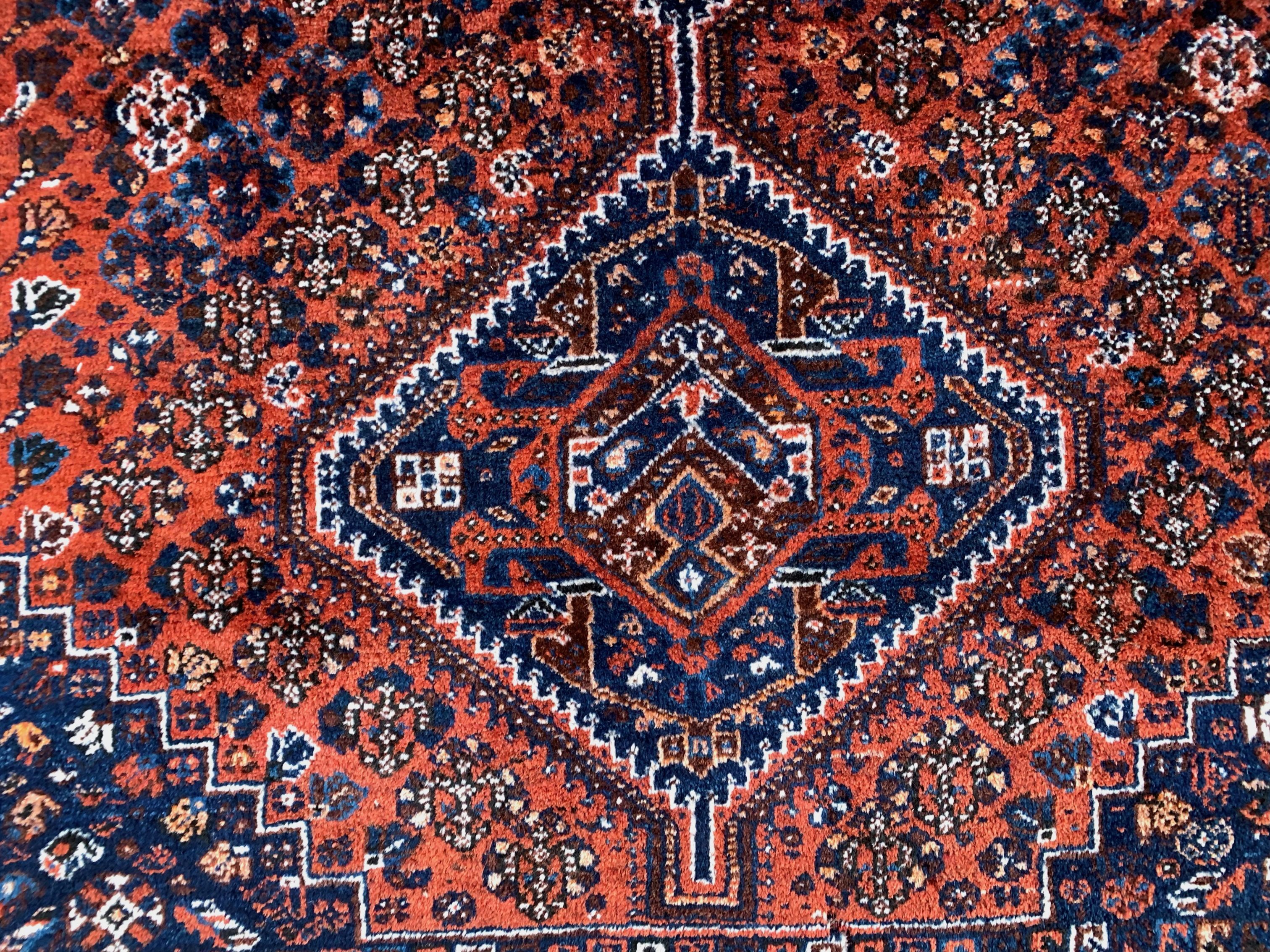 Antique tribal rug 320x220 cm wool oriental hand made carpet red, brown, blue