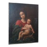 Old painting, oil on canvas, Virgin with Child