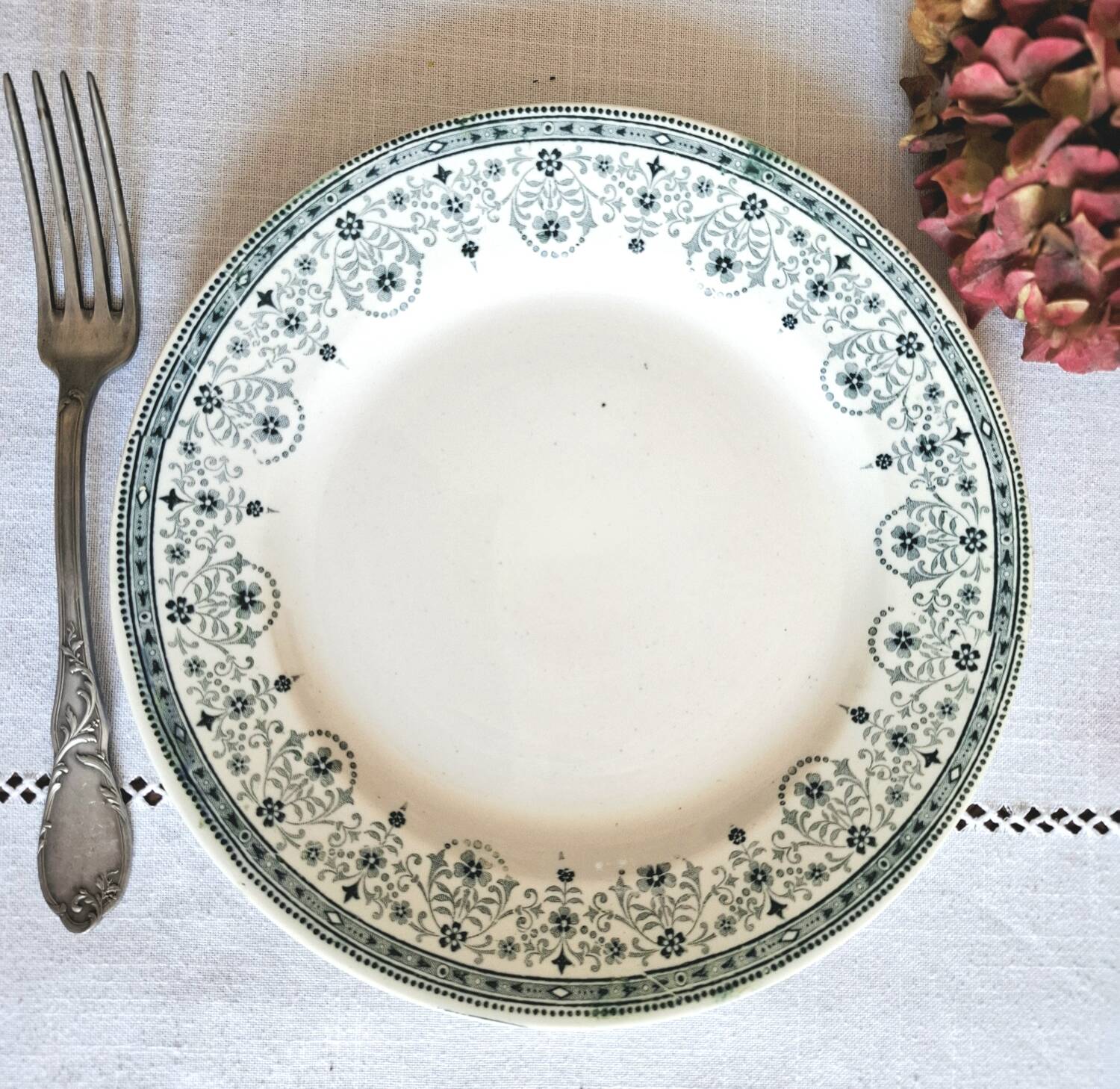 Mismatched antique ironstone earthenware plates