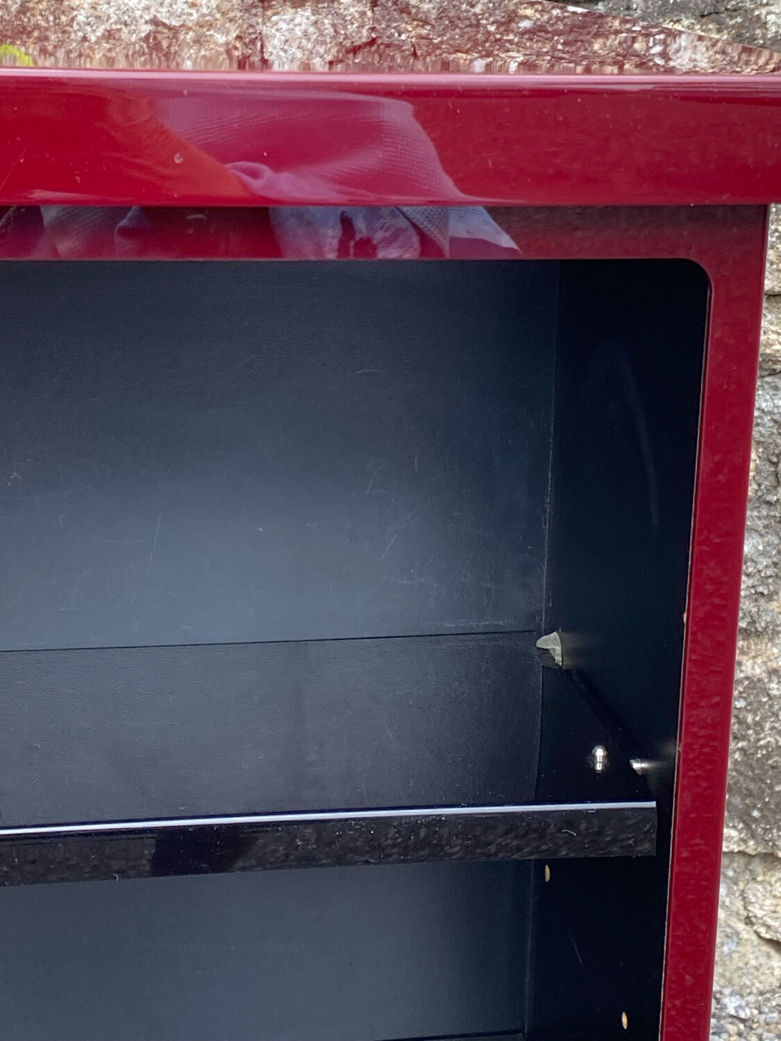 Square plexiglass shelf, burgundy red, david lange vintage 1980