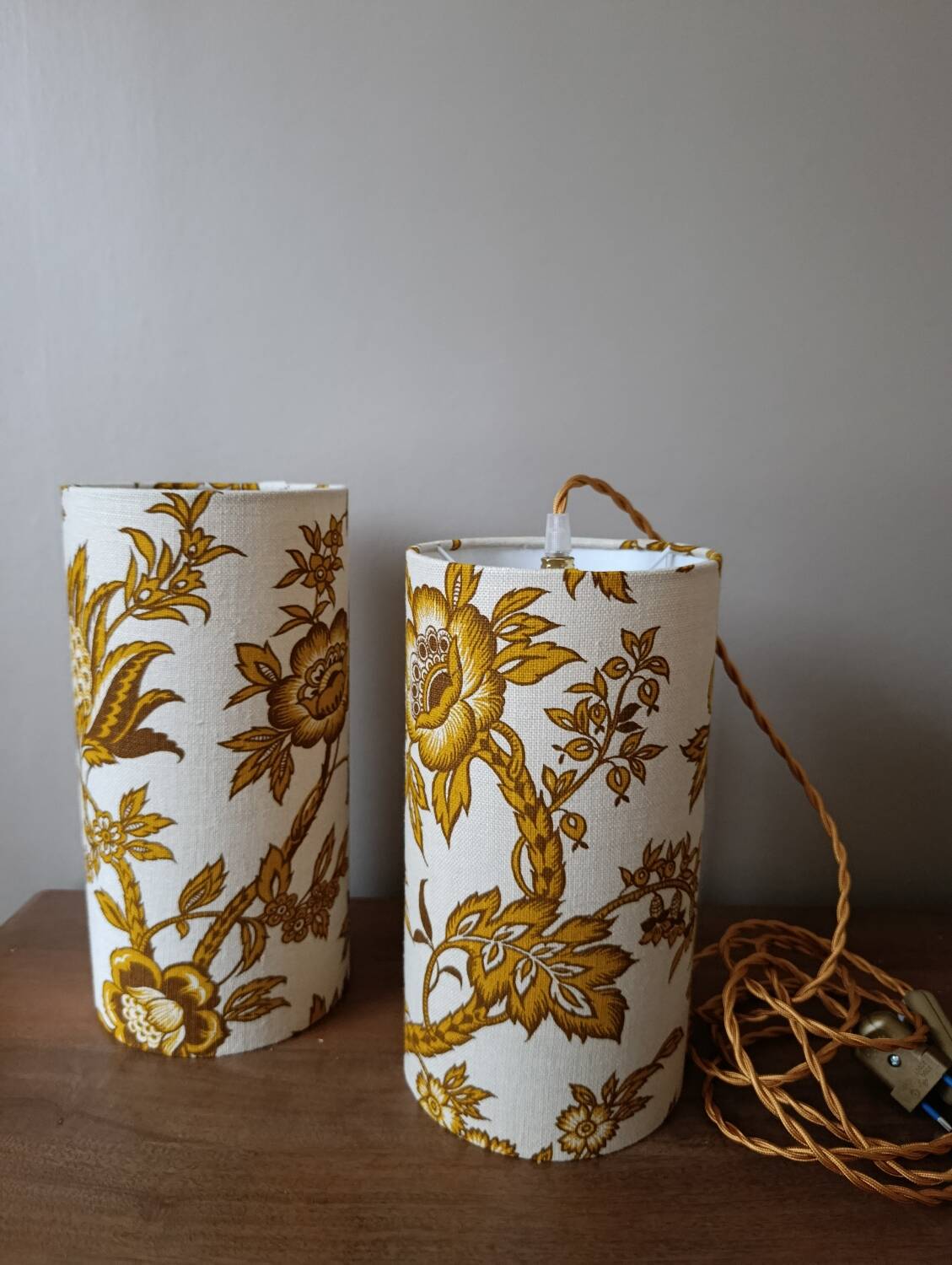 Vintage 1960s floral fabric portable lamp