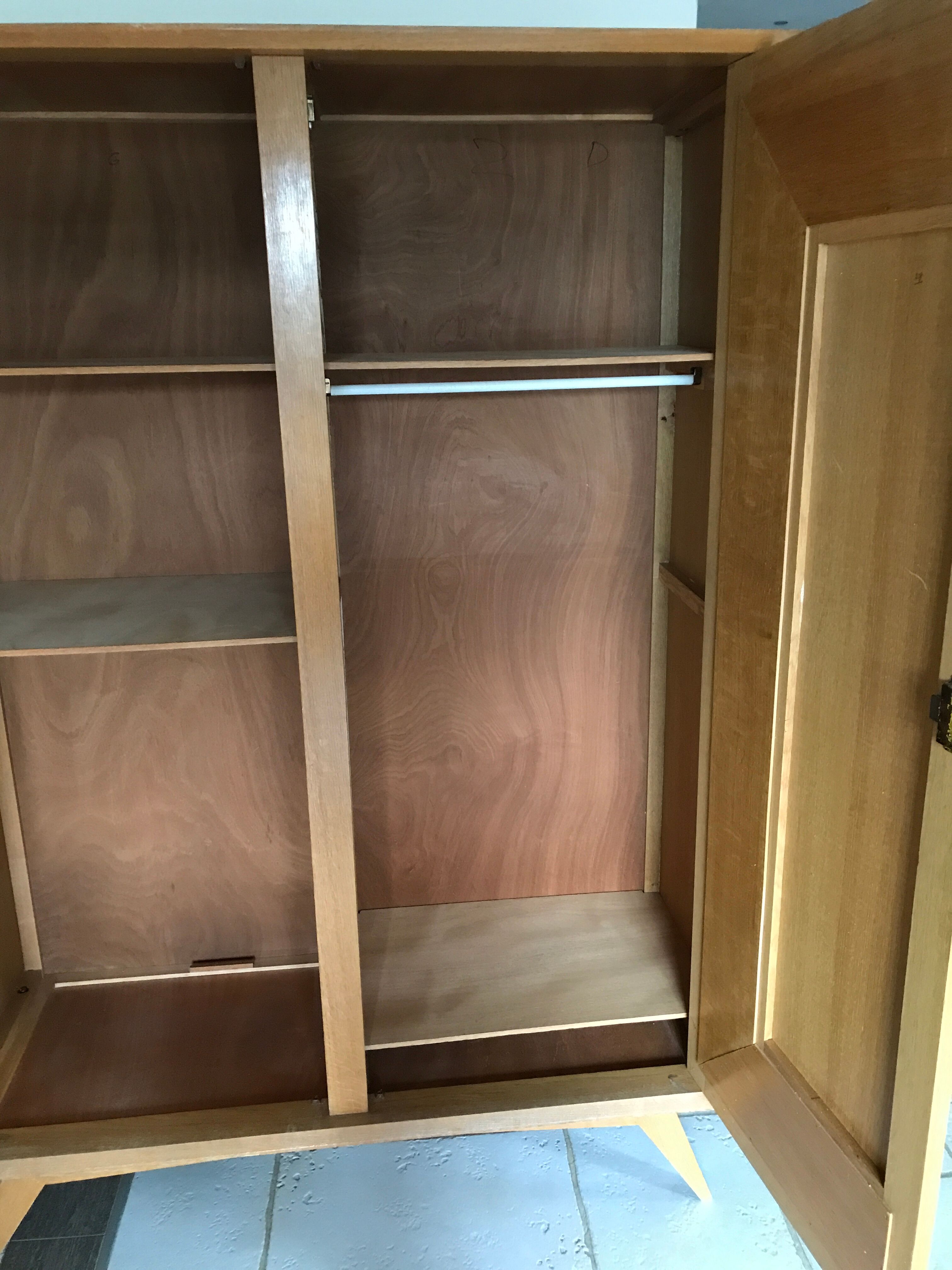 Vintage wood and rattan wardrobe