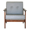 Fauteuil scandinave en bois design original de Z. Baczyk en 1965 chaise vintage en tissu de laine gris
