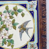 Longwy Trivet with Doorbell, Glazed Earthenware Tile and Wooden Frame