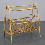 1970s Rattan Newspaper and Magazine Stand with Glass Top, Italy
