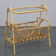 1970s Rattan Newspaper and Magazine Stand with Glass Top, Italy