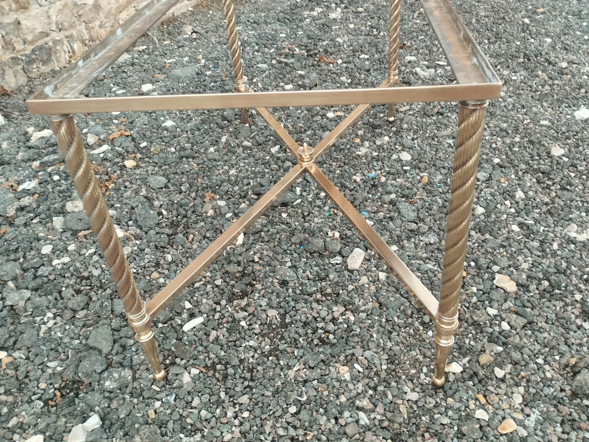 Table basse ancienne avec plateau marbre vintage