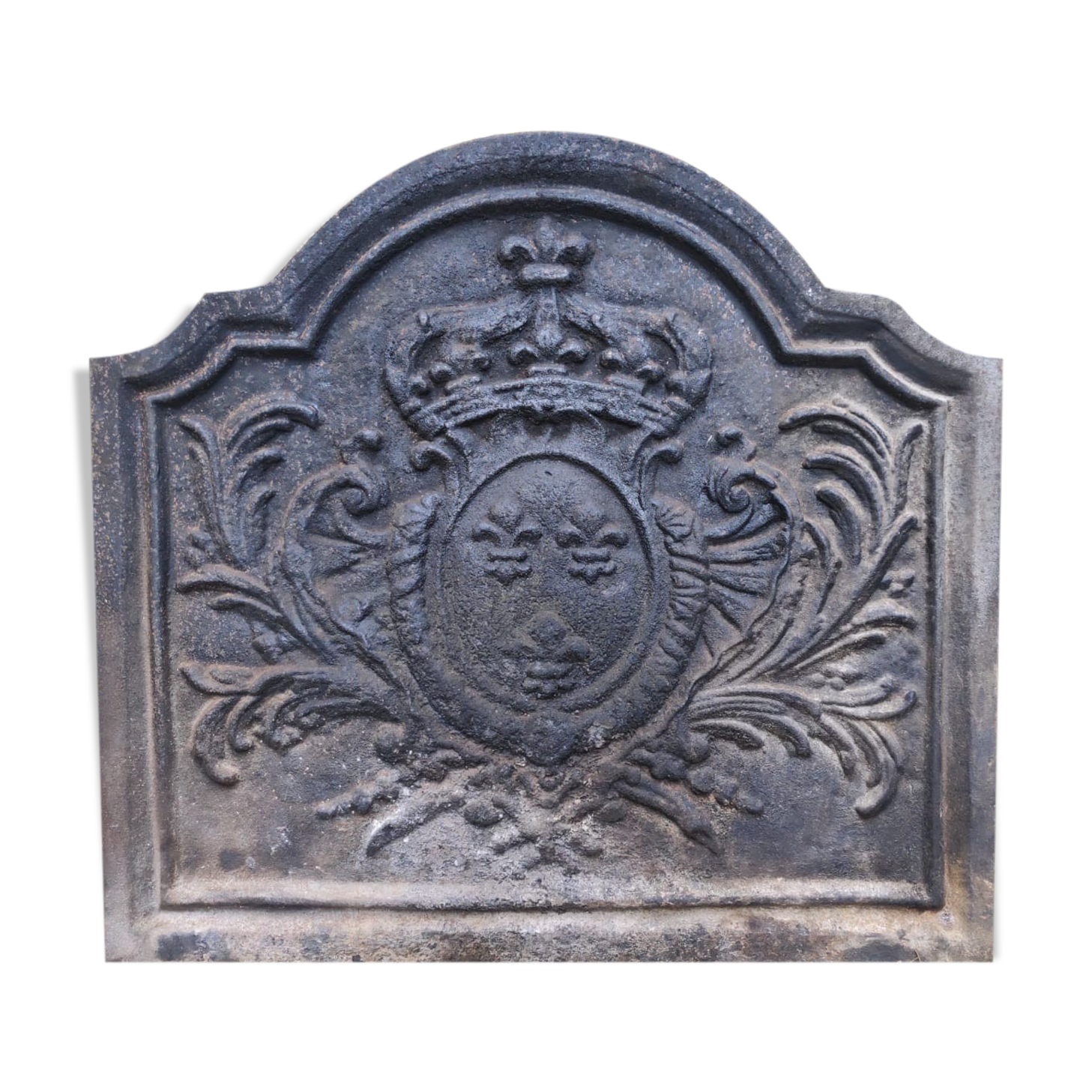 Crown cast iron fireplace plate