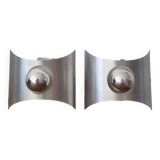 Pair of space age stainless steel wall lights