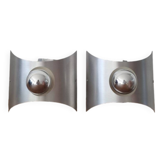 Pair of space age stainless steel wall lights