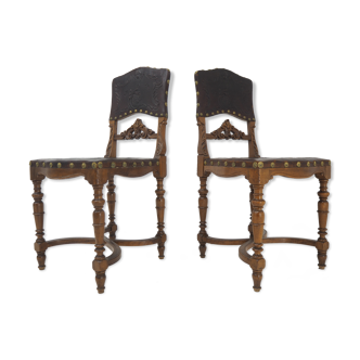 Pair of Antique Embossed Leather Chairs