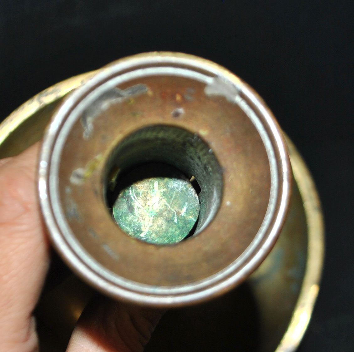 Antique push candle holder, 18th century gilded carved bronze candlestick.