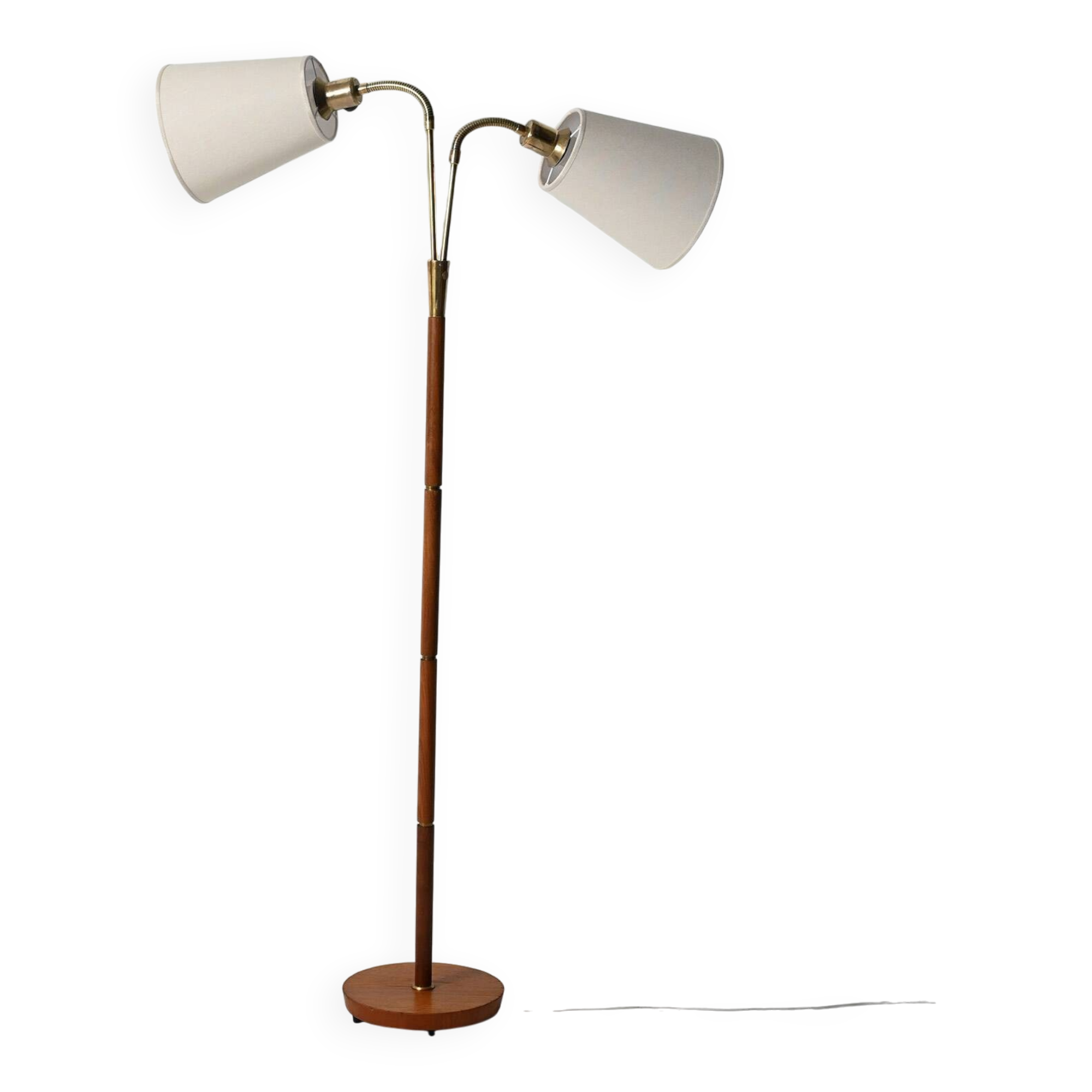 Lampadaire scandinave en chêne et laiton, années 50