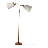 Lampadaire scandinave en chêne et laiton, années 50