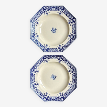 2 assiettes creuses en faïence de Sarreguemines, service "Sinceny" vers 1900