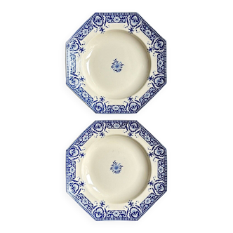 2 assiettes creuses en faïence de Sarreguemines, service "Sinceny" vers 1900