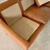 1960s tan leather 3 person sofa by OPE-möbler Sweden